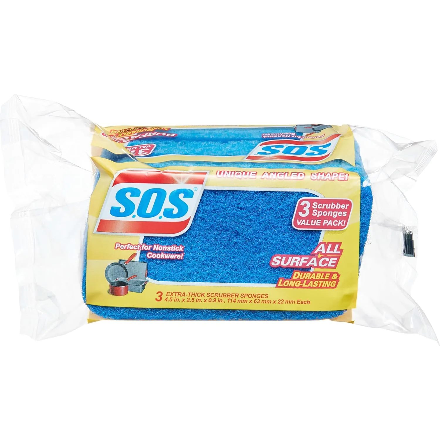 S.O.S Heavy Duty Scrubber Sponge, Dual-Sided, 3 Count