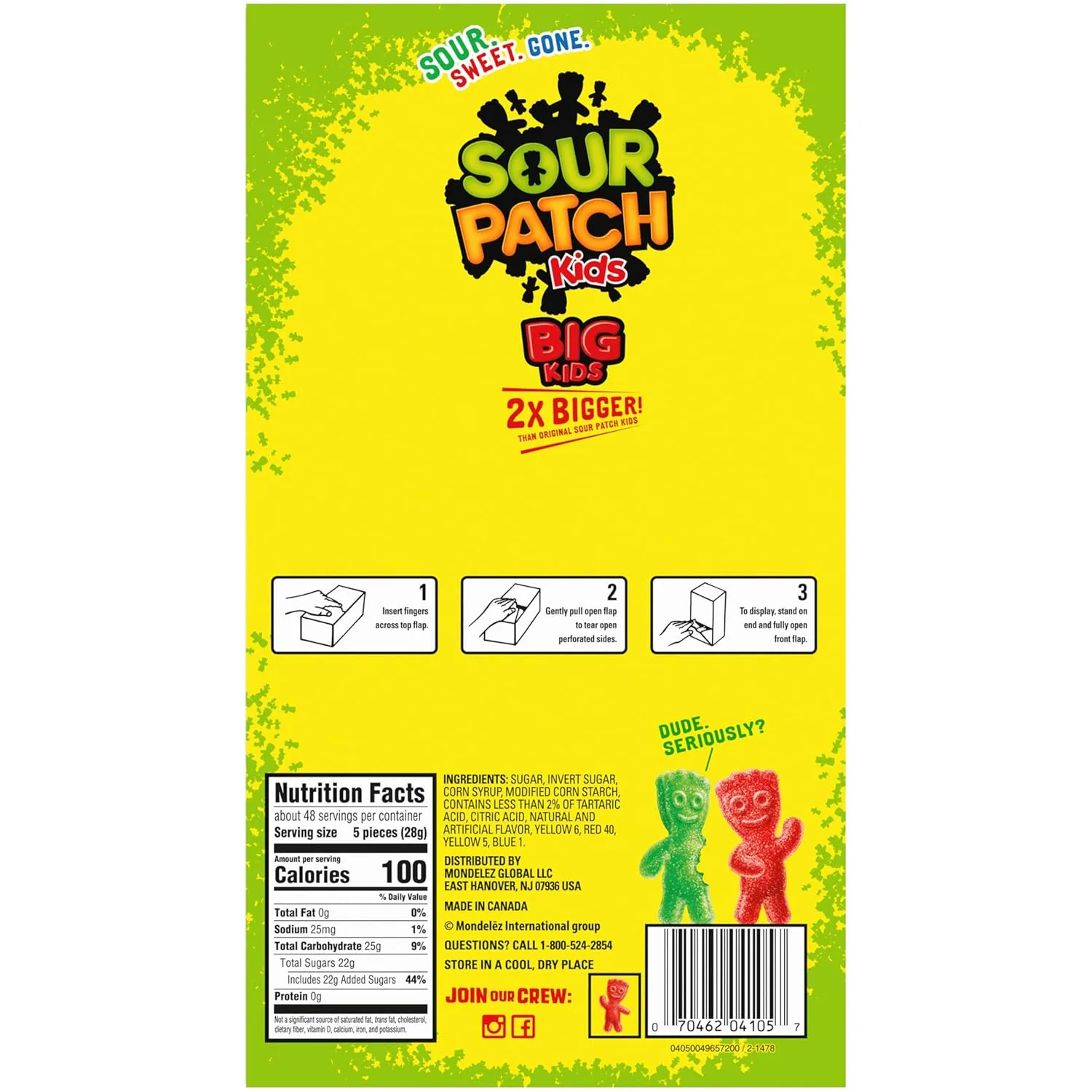 SOUR PATCH KIDS Big Kids Individually Wrapped Soft & Chewy Candy, Bulk Candy, School Snacks, 240 Count Box