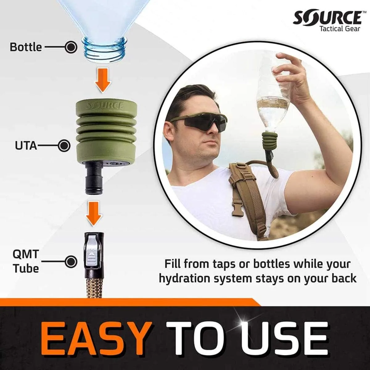 Source M.C. 3L Ultimate Low Profile Hydration System with UTA Rapid Refill Adapter and Magnetic Clip Kit, Coyote (4325190203)
