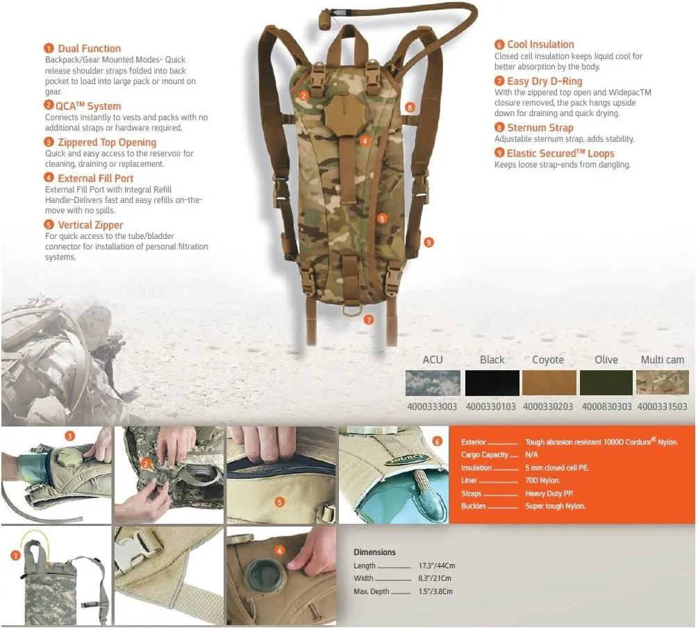 SOURCE Tactical Hydration Pack - WXP Widepac Water Bladder with External Fill Port - High-Flow Storm Drinking Valve