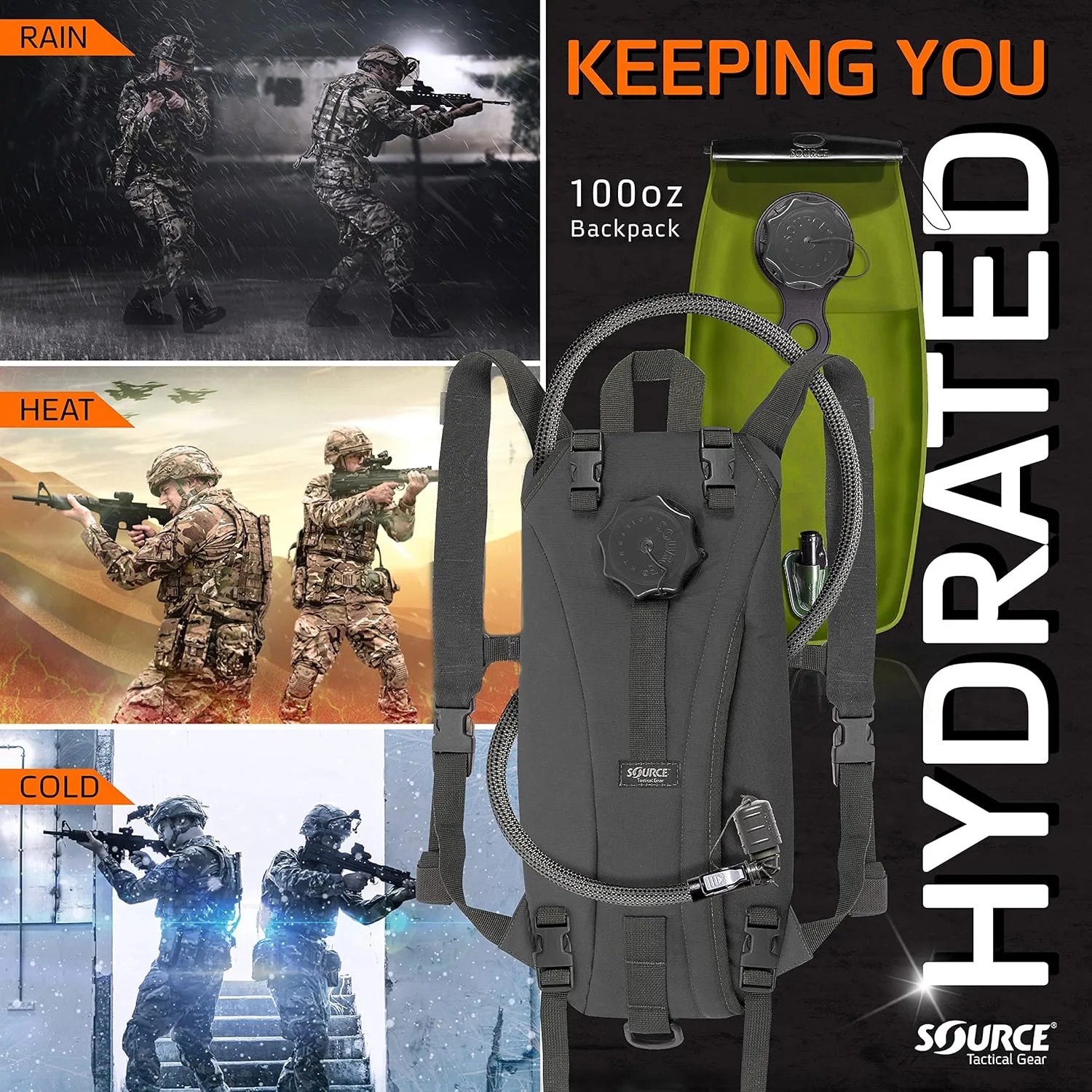 SOURCE Tactical Hydration Pack - WXP Widepac Water Bladder with External Fill Port - High-Flow Storm Drinking Valve