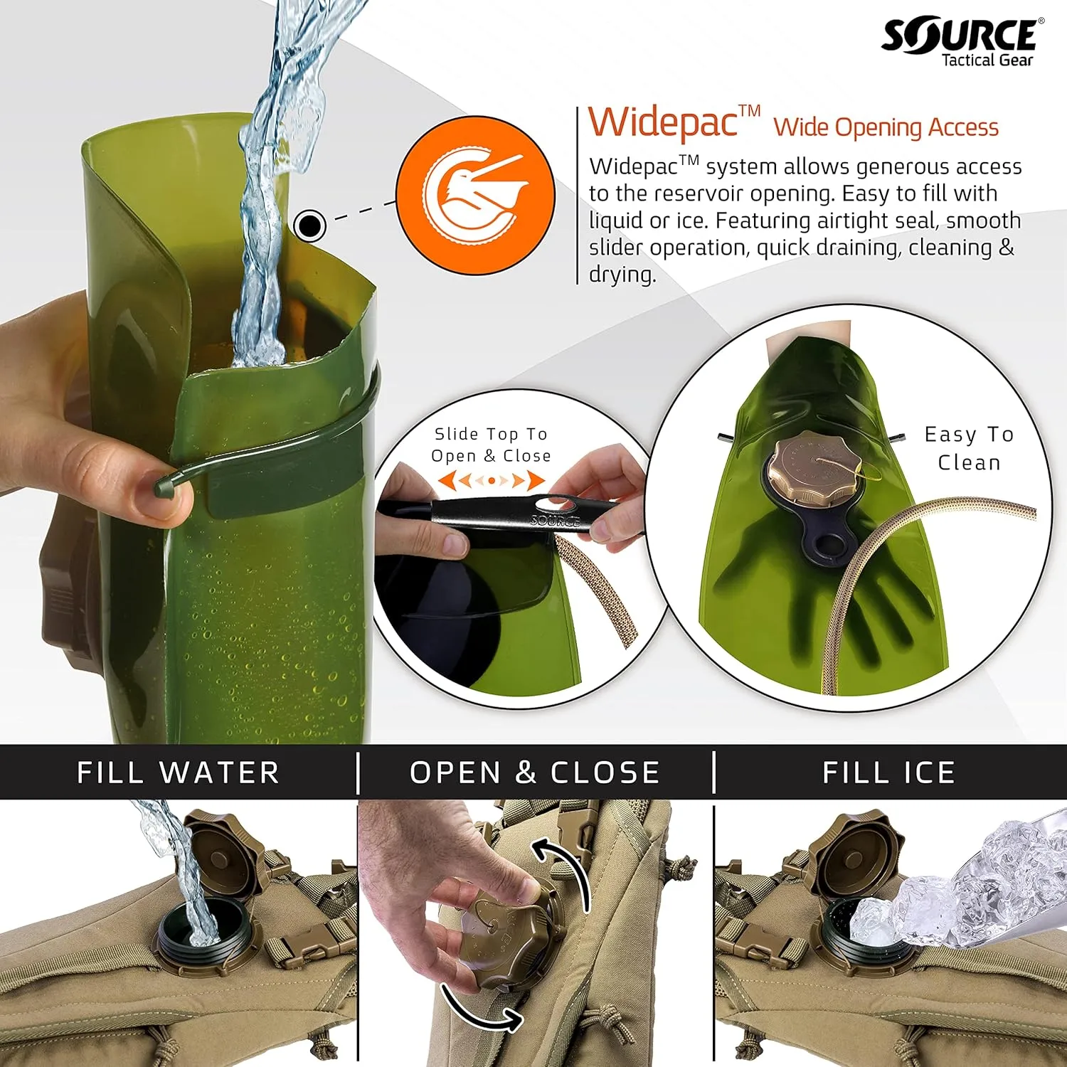 SOURCE Tactical Hydration Pack - WXP Widepac Water Bladder with External Fill Port - High-Flow Storm Drinking Valve