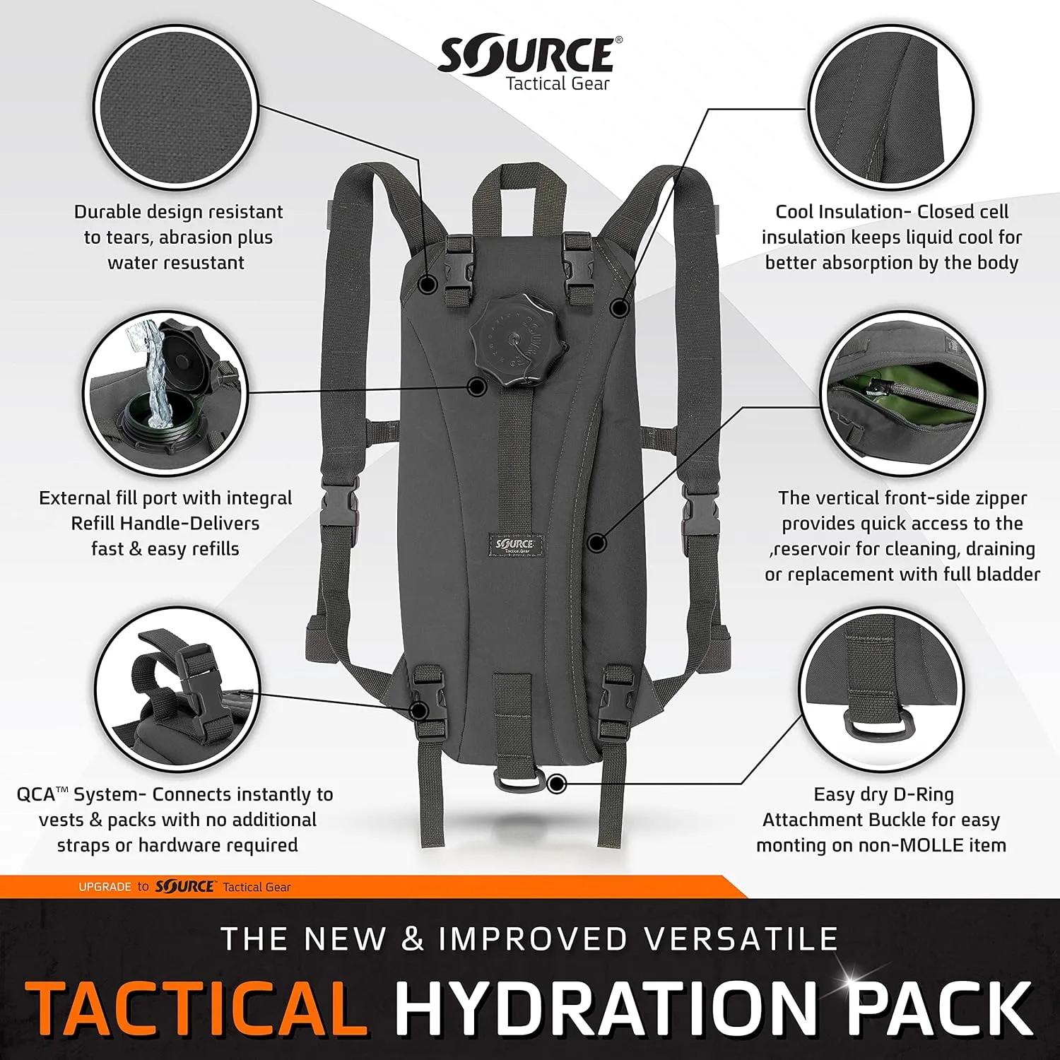 SOURCE Tactical Hydration Pack - WXP Widepac Water Bladder with External Fill Port - High-Flow Storm Drinking Valve