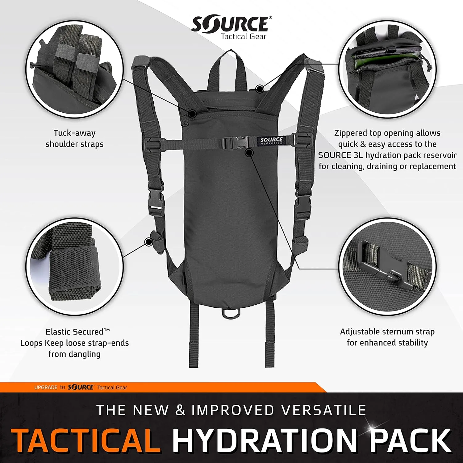 SOURCE Tactical Hydration Pack - WXP Widepac Water Bladder with External Fill Port - High-Flow Storm Drinking Valve