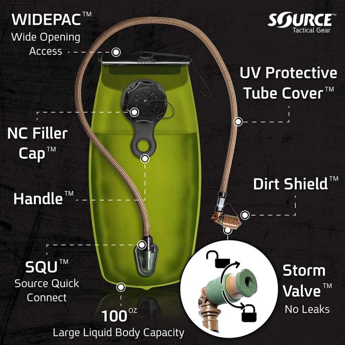 Source Wxp Storm Valve Black Hydration Reservoir System 2-Liter