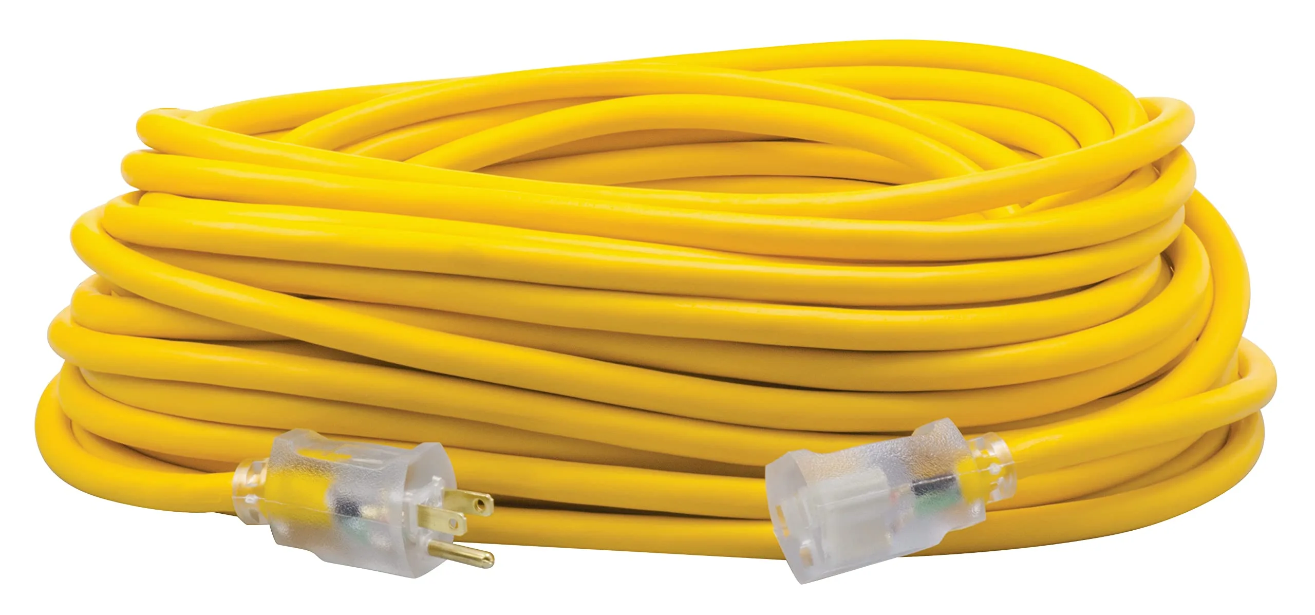 Southwire Polar Solar Heavy Duty Extension Cord, 100Ft, 12 Gauge, 3 Conductor, Outdoor Cord, Lighted End, SJEOOW, Yellow
