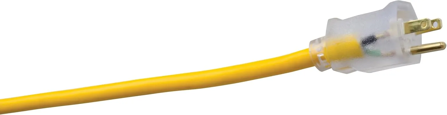 Southwire Polar Solar Heavy Duty Extension Cord, 25Ft, 12 Gauge, 3 Conductor, Outdoor Cord, Lighted End, SJEOOW, Yellow