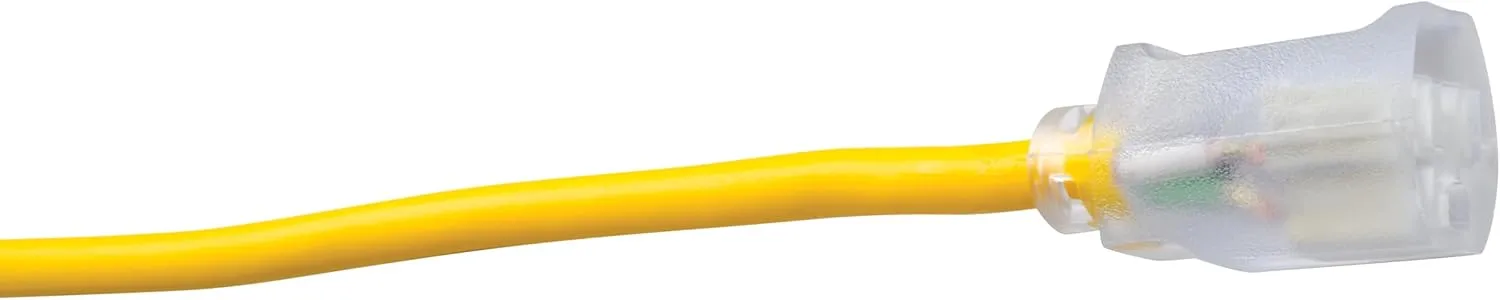 Southwire Polar Solar Heavy Duty Extension Cord, 25Ft, 12 Gauge, 3 Conductor, Outdoor Cord, Lighted End, SJEOOW, Yellow