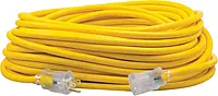 Southwire Polar Solar Heavy Duty Extension Cord, 100Ft, 12 Gauge, 3 Conductor, Outdoor Cord, Lighted End, SJEOOW, Yellow