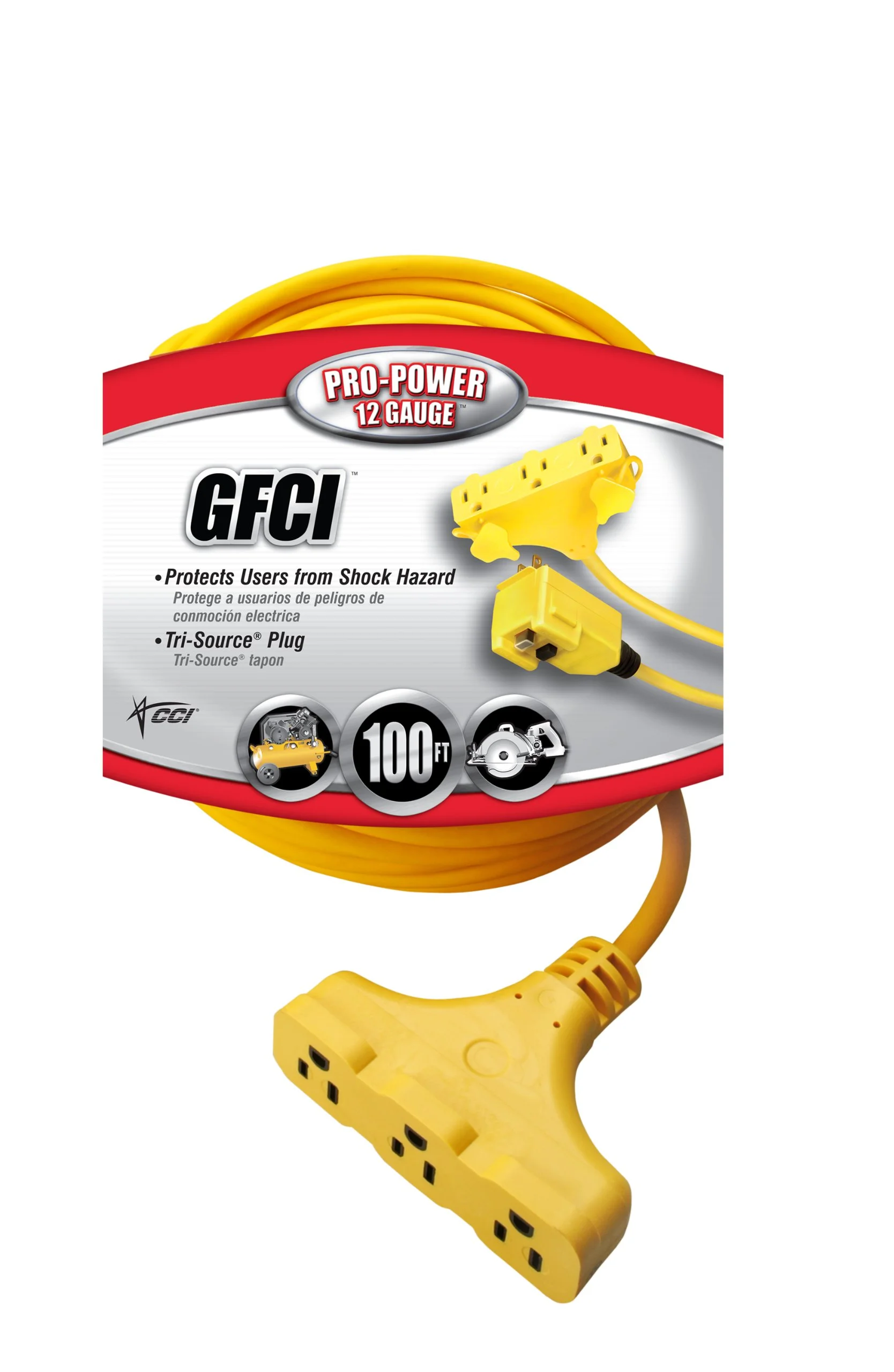 Southwire 120V/15A Right Angle GFCI 12/3 SJEOW 100’ Cord Set with Tri-Source Receptacle