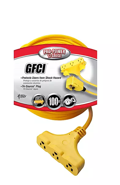 Southwire 120V/15A Right Angle GFCI 12/3 SJEOW 100’ Cord Set with Tri-Source Receptacle