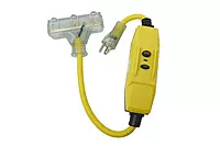 TRC 26020008-6 12/3 Gauge Shockshield GFCI Protected In-line Tri-Cord Set with 3-Outlets; 2-Feet; 15-Amp; Yellow 1 Pack