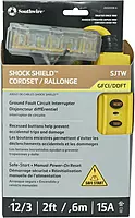 TRC 26020008-6 12/3 Gauge Shockshield GFCI Protected In-line Tri-Cord Set with 3-Outlets; 2-Feet; 15-Amp; Yellow 1 Pack
