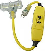 TRC 26020008-6 12/3 Gauge Shockshield GFCI Protected In-line Tri-Cord Set with 3-Outlets; 2-Feet; 15-Amp; Yellow 1 Pack