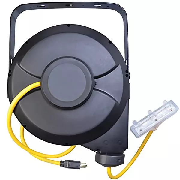 Southwire Retractable Cord Reel - 12/3 Gauge SJTW Cord with Power Light Indicator - Locking & Auto-Retract Mechanism