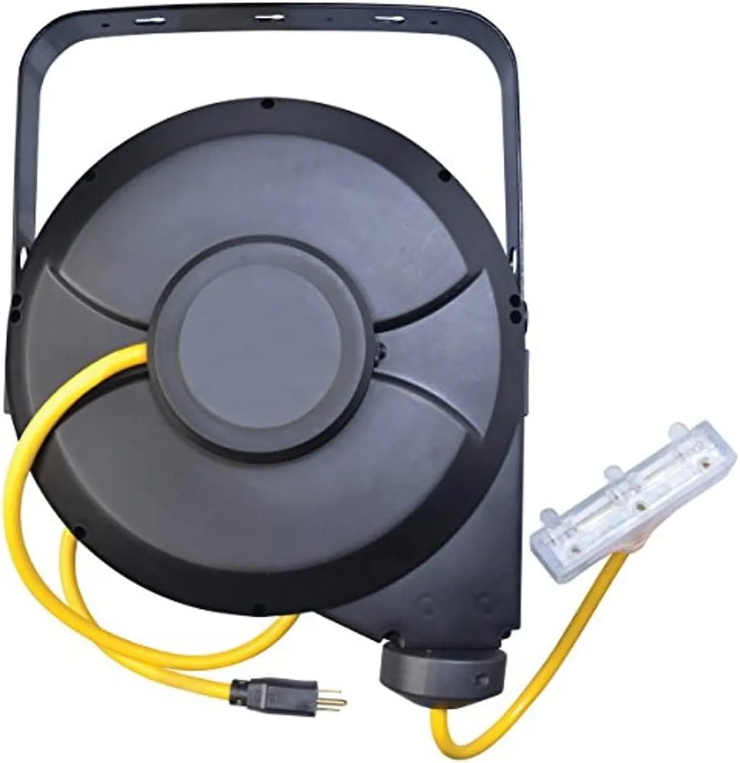 Southwire Retractable Cord Reel - 12/3 Gauge SJTW Cord with Power Light Indicator - Locking & Auto-Retract Mechanism