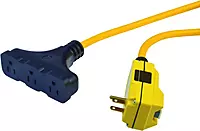 Southwire 12/3-Gauge Shockshield GFCI Protected Right Angle Plug Tri-Cord with 3-Outlets; 2-Feet; 15-Amp; Yellow