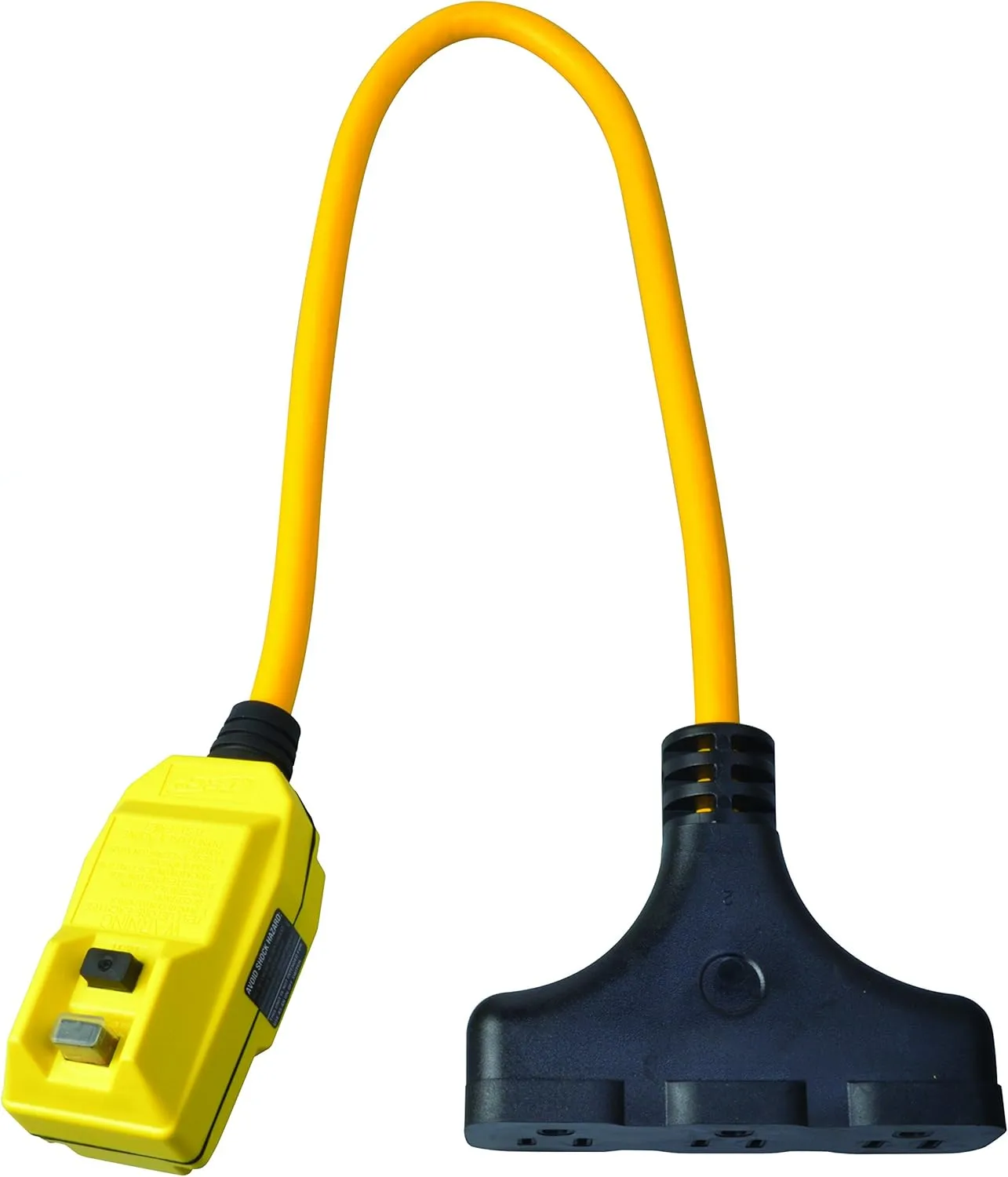 Southwire 12/3-Gauge Shockshield GFCI Protected Right Angle Plug Tri-Cord with 3-Outlets; 2-Feet; 15-Amp; Yellow