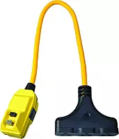 Southwire 12/3-Gauge Shockshield GFCI Protected Right Angle Plug Tri-Cord with 3-Outlets; 2-Feet; 15-Amp; Yellow