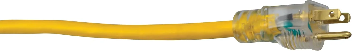 Southwire Heavy Duty Extension Cord, 25Ft, 12 Gauge, 3 Conductor, High Visibility Outdoor Cord, Lighted End, SJTW, Yellow
