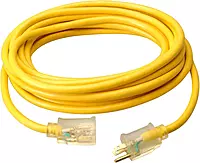 Southwire Heavy Duty Extension Cord, 25Ft, 12 Gauge, 3 Conductor, High Visibility Outdoor Cord, Lighted End, SJTW, Yellow