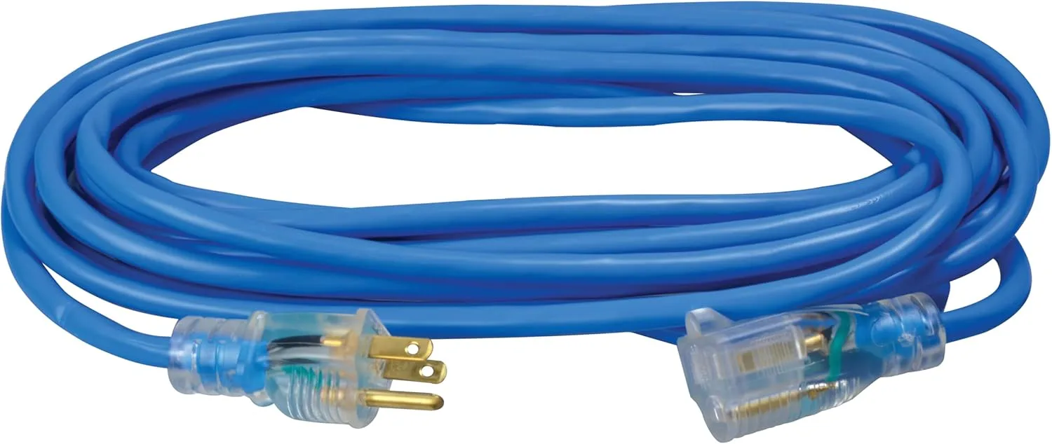Southwire Coldflex Medium Duty Extension Cord, 25Ft, 14 Gauge, 3 Conductor, Cold Weather Cord, Blue