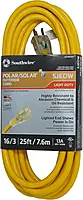 Southwire Polar/Solar Light Duty Extension Cord, 25Ft, 16 Gauge, 3 Conductor, Lighted Ends, SJEOW, Yellow, 1287SW0002