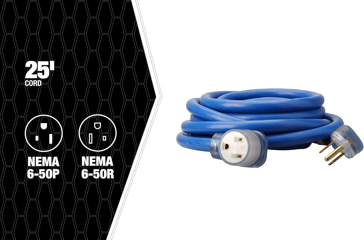 Southwire Extra Heavy Duty Extension Cord, 25Ft, 8 Gauge, 40 AMP, 250 Volt, Welding Cord, STW, Blue, 19178806 25 ft