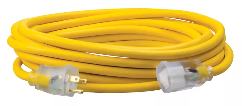 Southwire Polar Solar Heavy Duty Extension Cord, 25Ft, 12 Gauge, 3 Conductor, Outdoor Cord, Lighted End, SJEOOW, Yellow