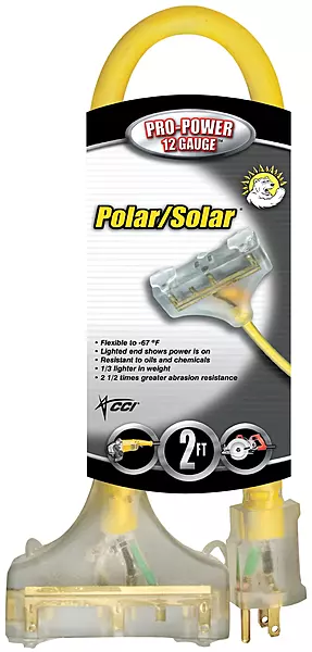 Southwire 34820002 3482SW8802 2ft 12/3 SEOW Polar/Solar Three-Way Power Block, 2 ft, Yellow 3-Outlet
