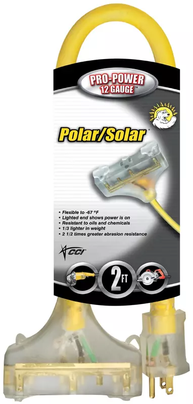 Southwire 34820002 3482SW8802 2ft 12/3 SEOW Polar/Solar Three-Way Power Block, 2 ft, Yellow 3-Outlet
