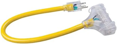 Southwire 34820002 3482SW8802 2ft 12/3 SEOW Polar/Solar Three-Way Power Block, 2 ft, Yellow 3-Outlet