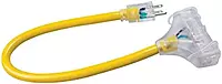 Southwire 34820002 3482SW8802 2ft 12/3 SEOW Polar/Solar Three-Way Power Block, 2 ft, Yellow 3-Outlet