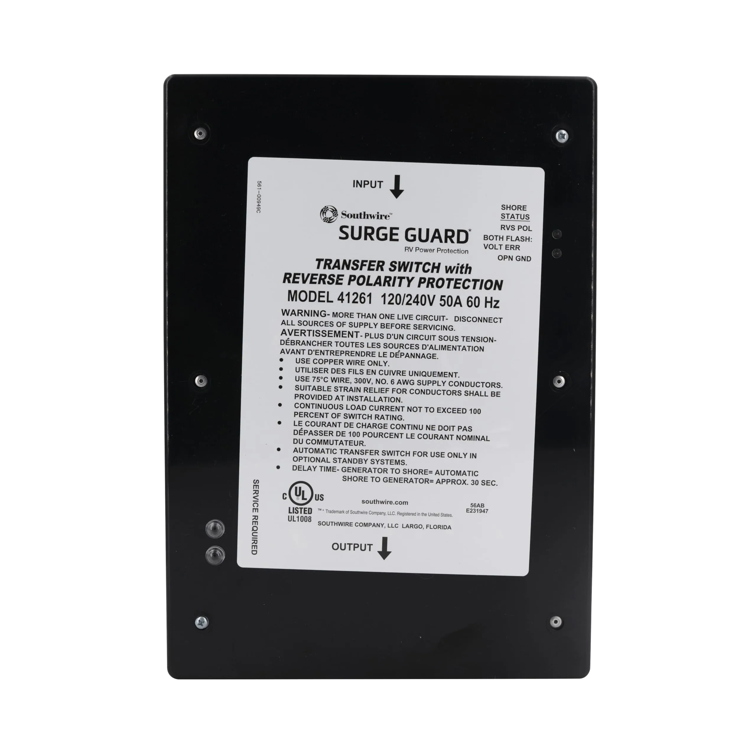 Entry Level 50A Surge Guard Reverse Polarity Transfer Switch