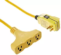 Coleman Cable 148802296 Southwire 120V/15A Right Angle GFCI 12/3 SJEOW Cord Set with Tri-Source Receptacle, 50-Foot, Yellow