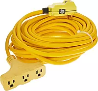 Coleman Cable 148802296 Southwire 120V/15A Right Angle GFCI 12/3 SJEOW Cord Set with Tri-Source Receptacle, 50-Foot, Yellow
