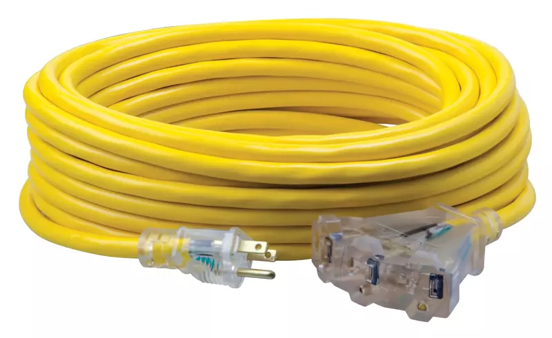 SOUTHWIRE 12/3 Multi-Outlet Vinyl Extension Cord with Lighted End, 50-Foot, Yellow (4188SW8802)