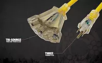 SOUTHWIRE 12/3 Multi-Outlet Vinyl Extension Cord with Lighted End, 50-Foot, Yellow (4188SW8802)