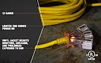 SOUTHWIRE 12/3 Multi-Outlet Vinyl Extension Cord with Lighted End, 50-Foot, Yellow (4188SW8802)