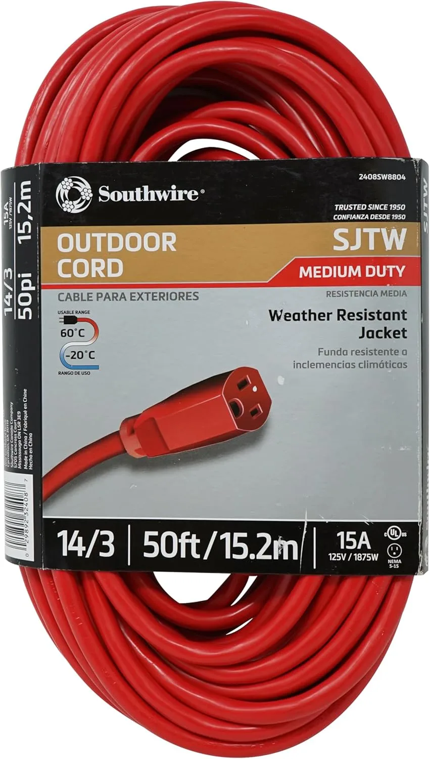 Southwire Heavy Duty Extension Cord - All-Purpose Heavy Duty Outdoor Power Cable - Lighted End for Safety