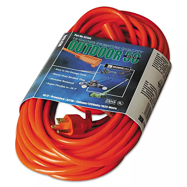 Southwire Light Duty Extension Cord, 50Ft, 16 Gauge, 3 Conductor, Outdoor Extension Cord, SJTW, Orange, 2308SW8803 50 ft