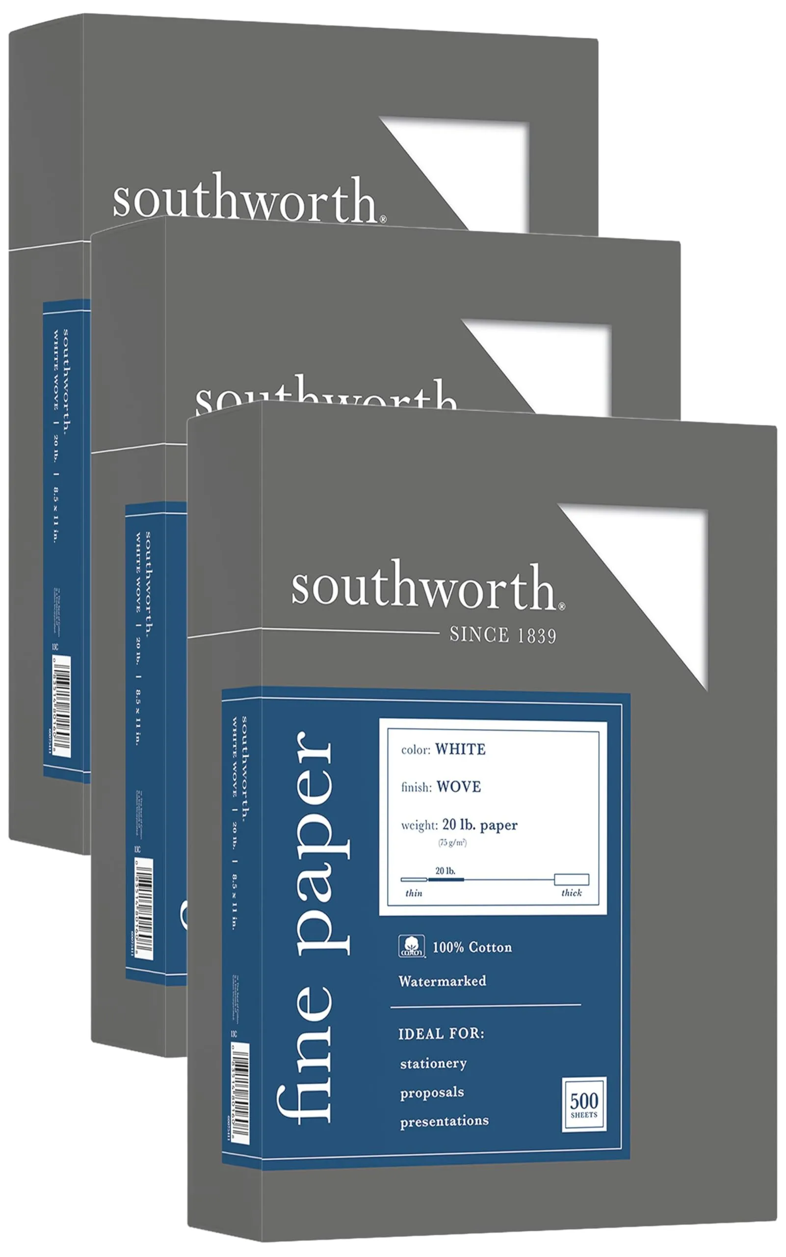 Southworth 13C 100% Cotton Business Paper White 20 lbs. Wove 8-1/2 x 11 500/Box (Pack of 3) 8 1/2 In X 11 In (Pack of 3)