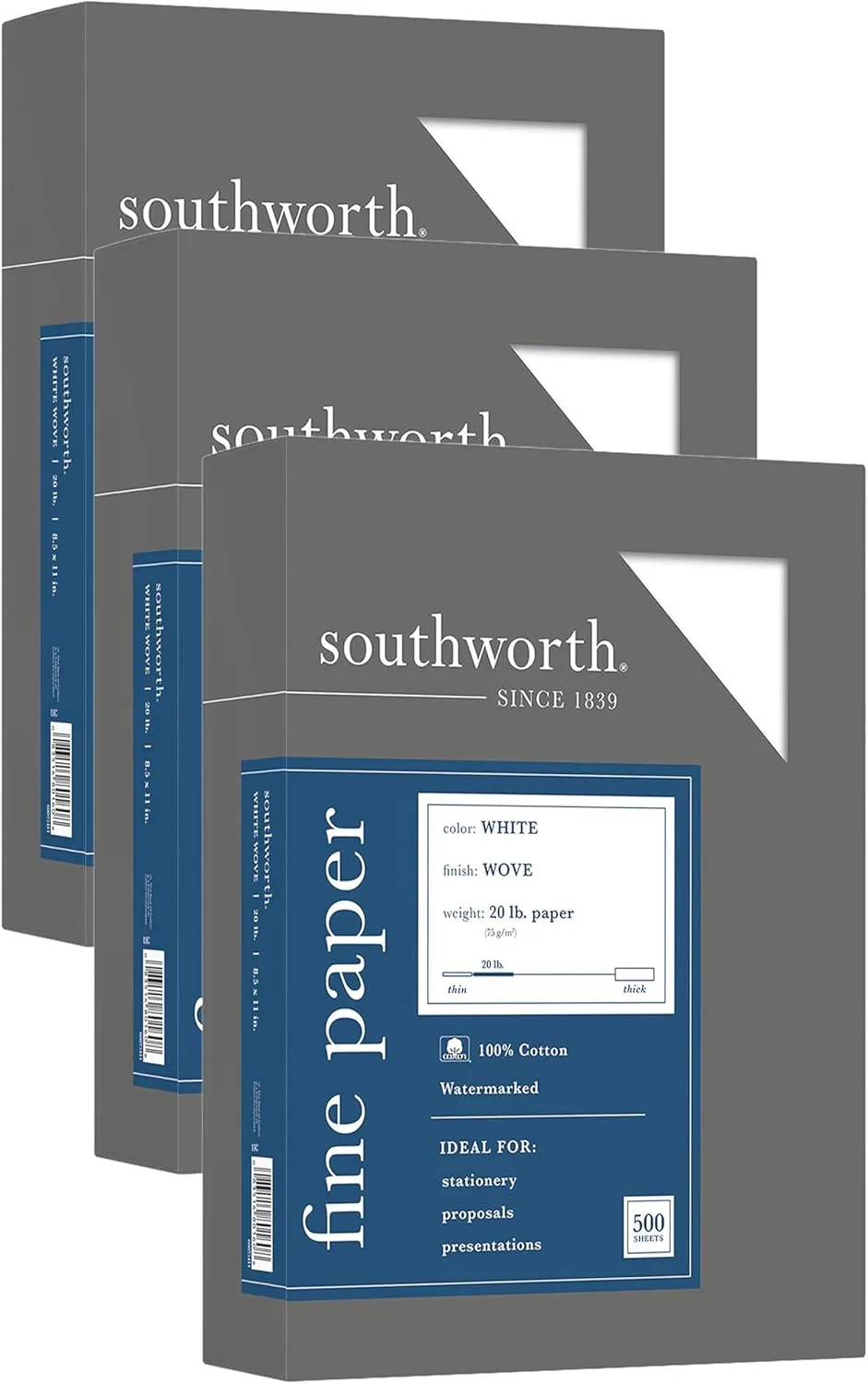 Southworth 13C 100% Cotton Business Paper White 20 lbs. Wove 8-1/2 x 11 500/Box (Pack of 3) 8 1/2 In X 11 In (Pack of 3)