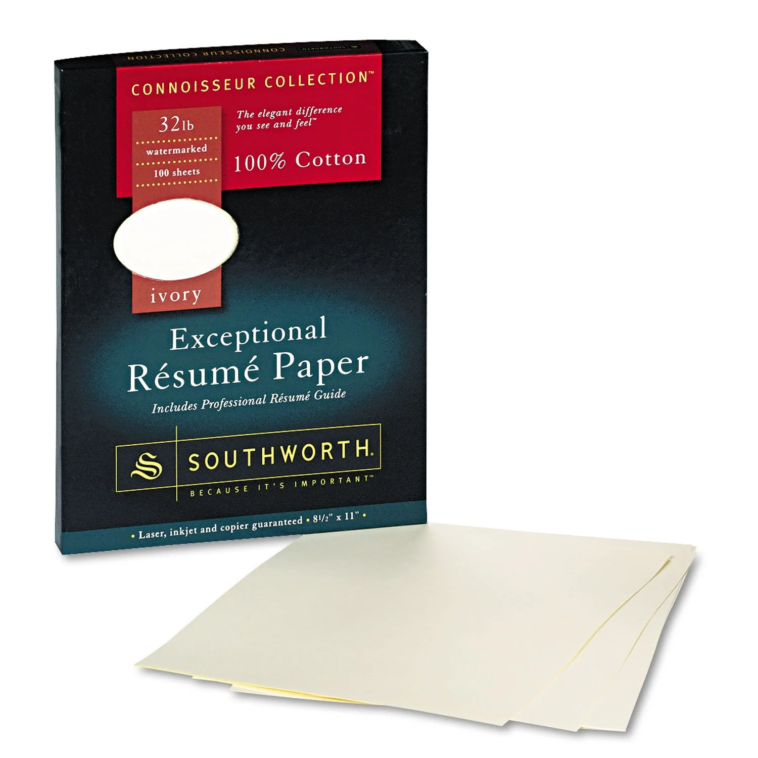 Southworth 100% Cotton Resume Paper, 32 lb, 8.5 x 11, Ivory, 100/Box