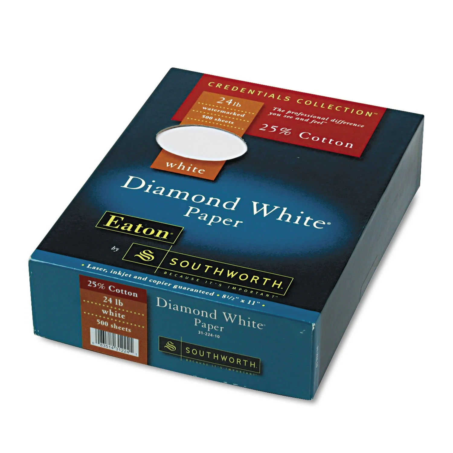 Southworth 25% Cotton Diamond White Business Paper, 24 lb, 8.5 x 11, 500/Box