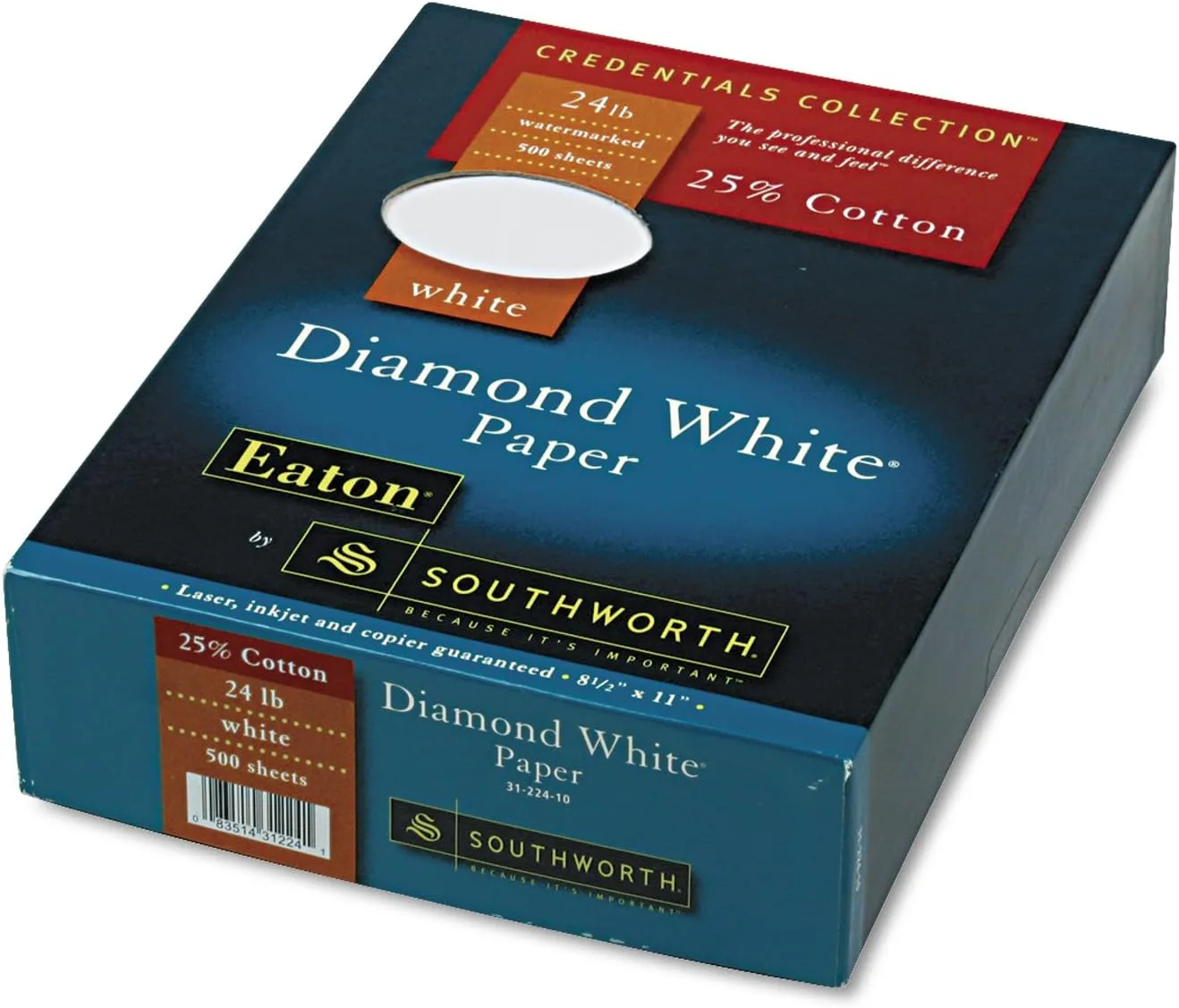 Southworth 25% Cotton Diamond White Business Paper, 24 lb, 8.5 x 11, 500/Box