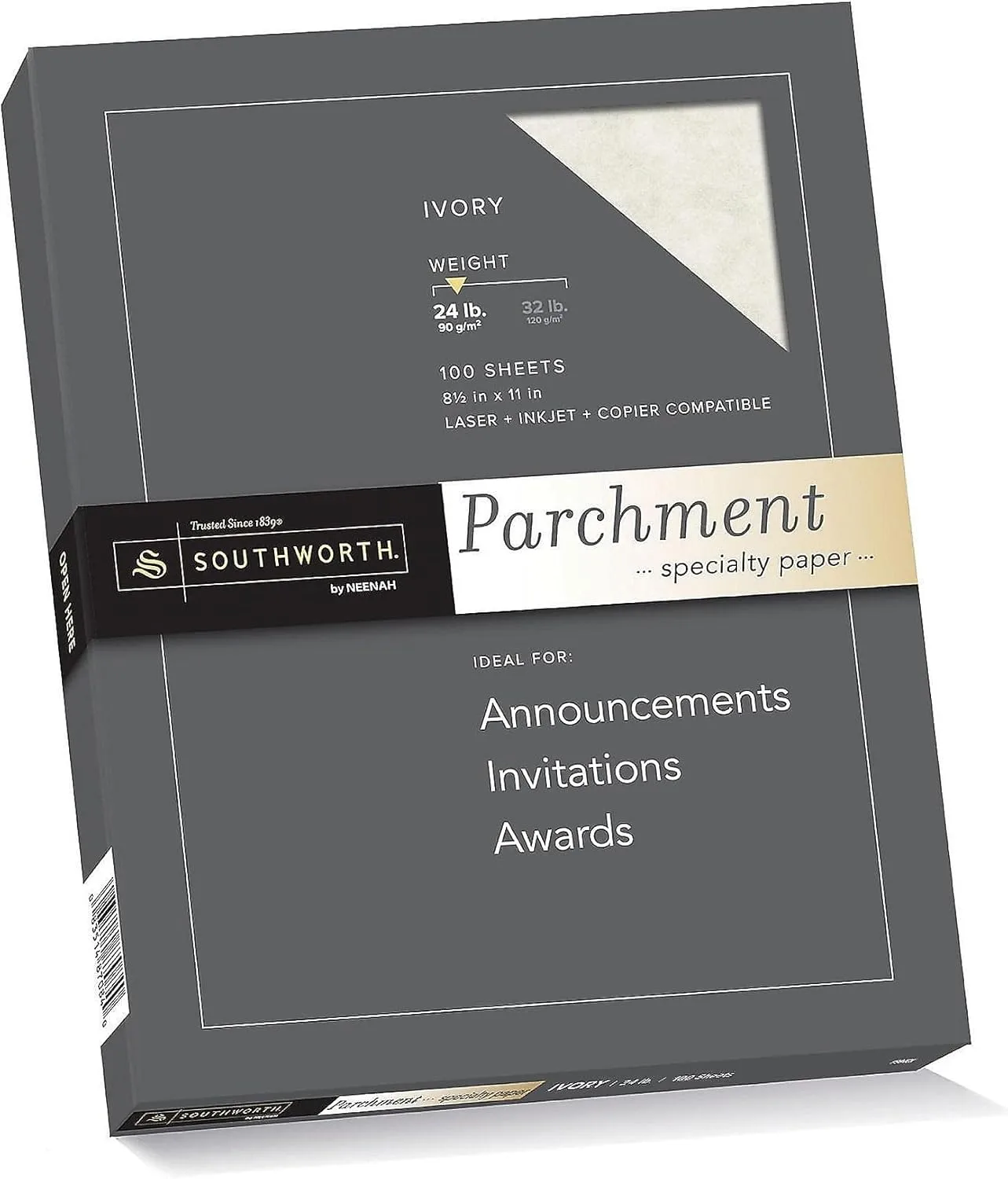 Southworth P984CK336 Parchment Specialty Paper, Ivory, 24lb, 8 1/2 x 11, 100 Sheets