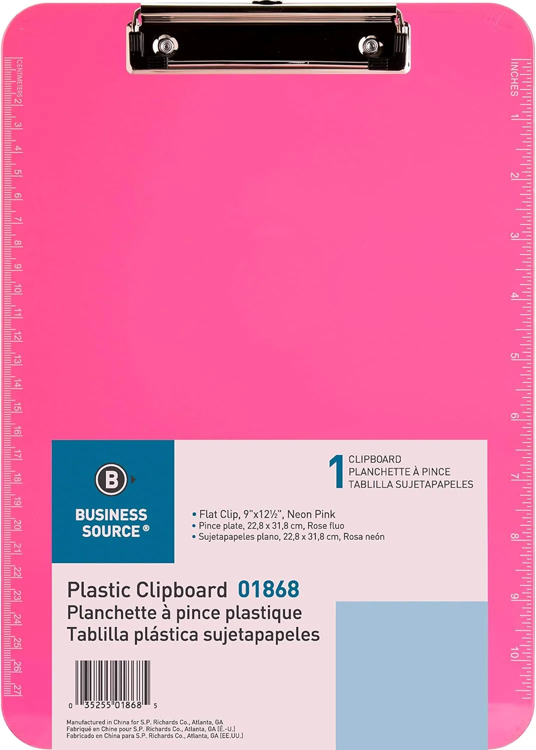 Neon Pink Transparent Plastic Clipboard, 9" x 12.5" (SPR01868)