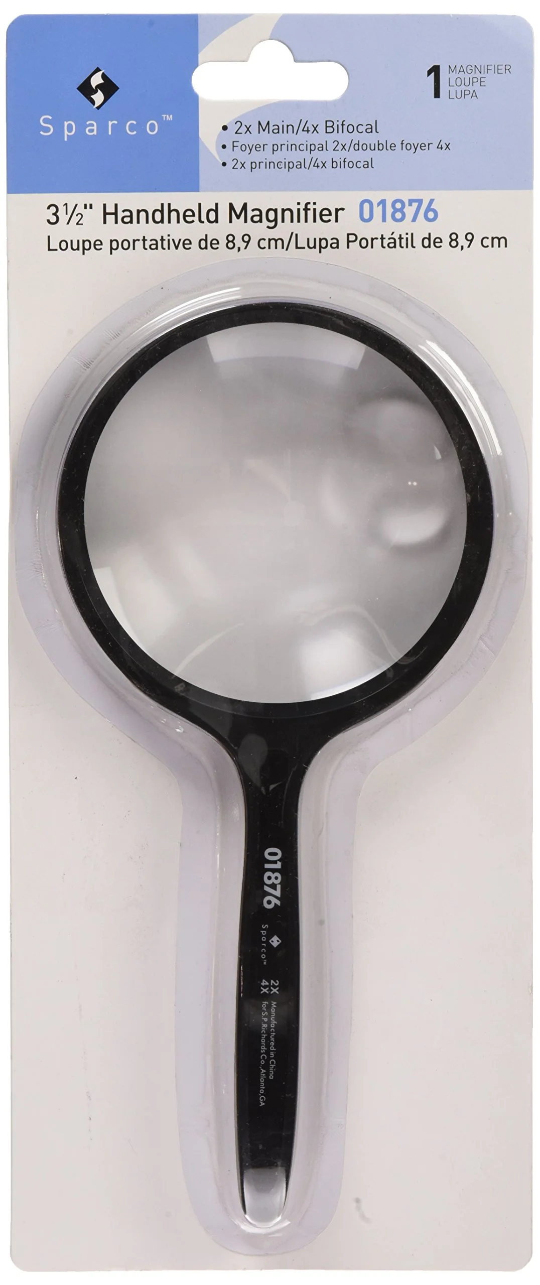 Sparco Handheld Magnifier, 3.5in Diameter, 2X with 4X Inset