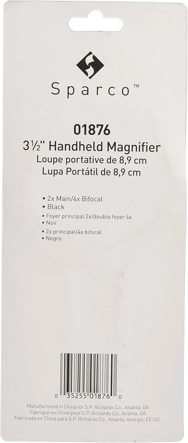 Sparco Handheld Magnifier, 3.5in Diameter, 2X with 4X Inset